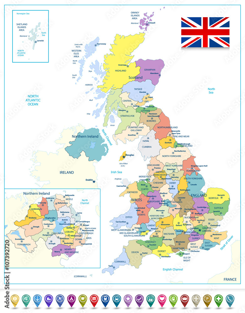 Detailed administrative map of the Great Britain with navigation Stock 