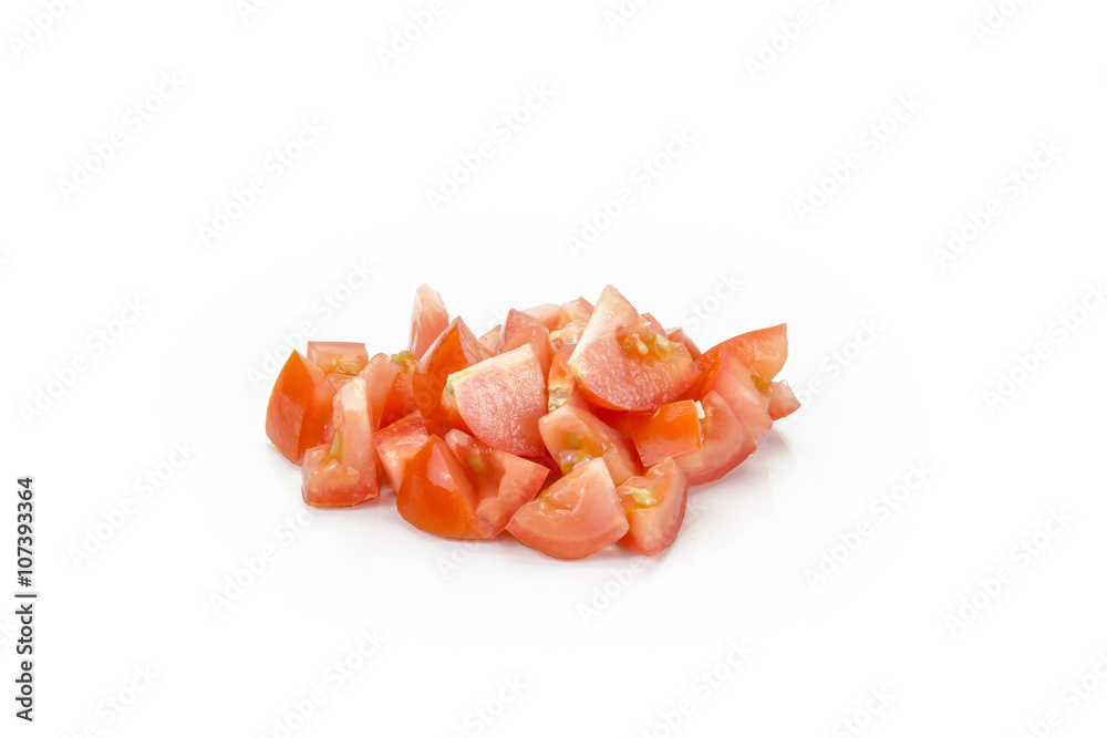 diced tomato isolated on white background diced tomato isolated on white background