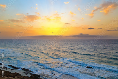 Fototapeta Naklejka Na Ścianę i Meble -  Sunrise over Atlantic ocean, fuerteventura