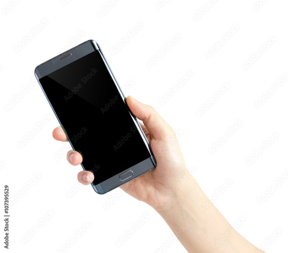 Hand holding smart phone isolated on white background Hand holding smart phone isolated on white background