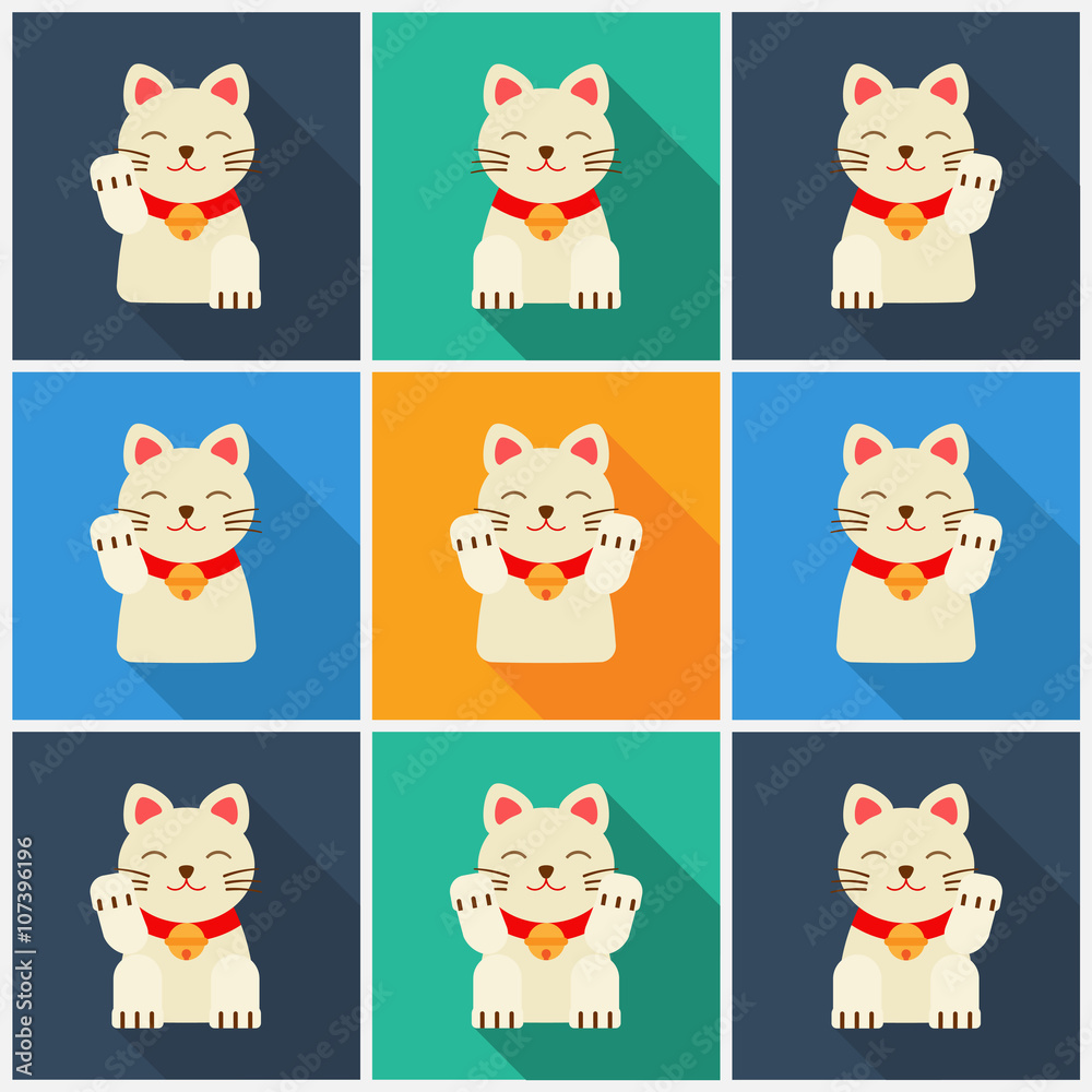 Set Maneki-neko cat flat Set Maneki-neko cat flat