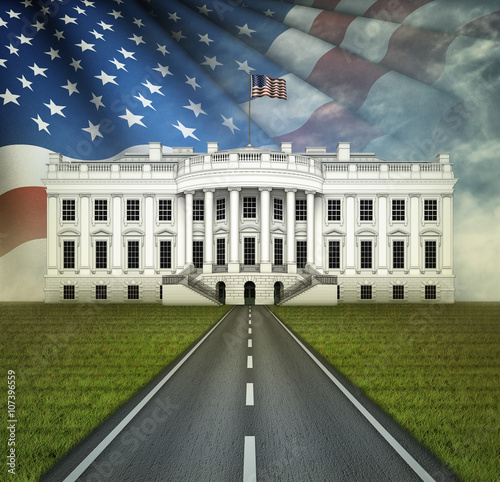 Road to the White House with Flag ion the Clouds