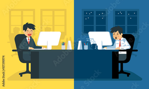 Daily life of tired businessman at work | Exhausted office worker on his desk.