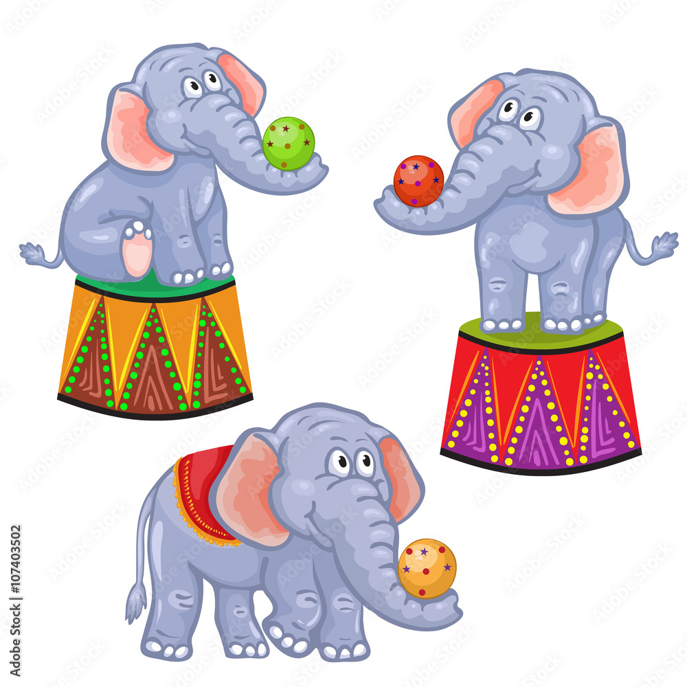 Set of cartoon circus elephant Stock Vector | Adobe Stock