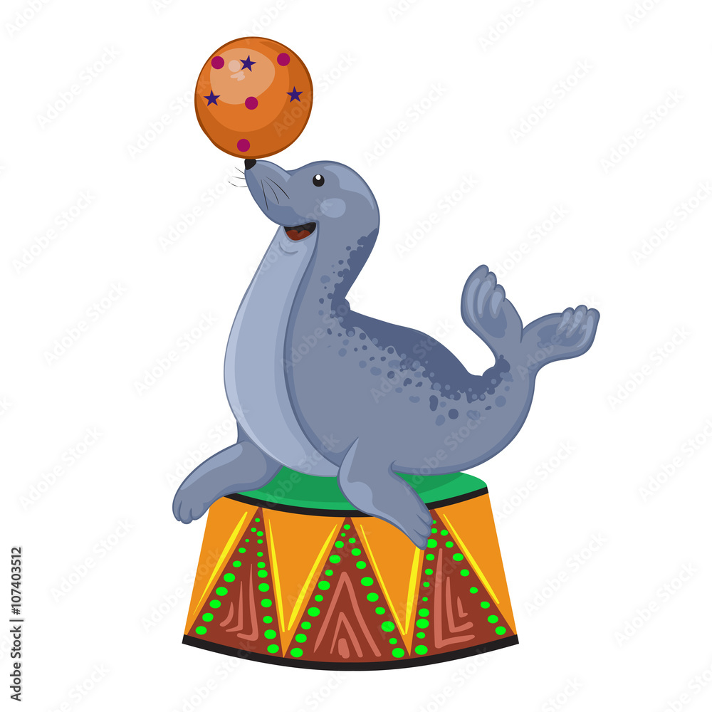 Obraz premium Illustration of Circus seal playing ball