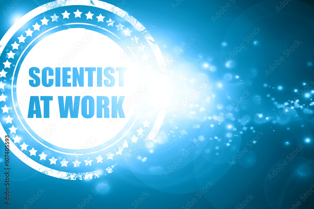Blue stamp on a glittering background: scientist at work Blue stamp on a glittering background: scientist at work