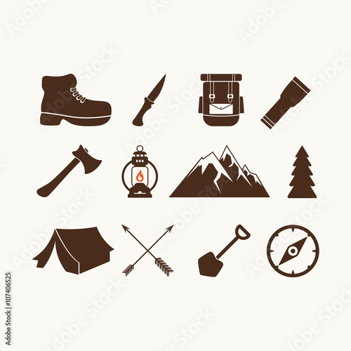 Camping symbols. Camp icons.