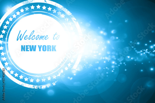 Blue stamp on a glittering background: Welcome to new york