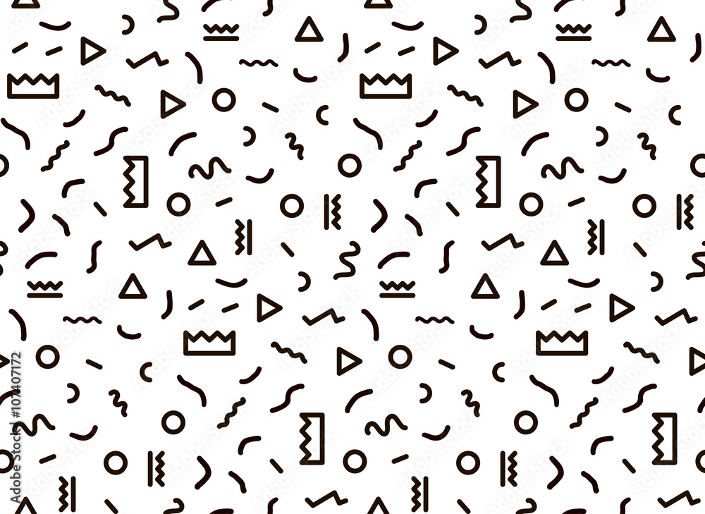 Seamless pattern in black colors with geometric elements. Pattern hipster style. Templates suitable for posters, postcards, fabric or wrapping paper Seamless pattern in black colors with geometric elements. Pattern hipster style. Templates suitable for posters, postcards, fabric or wrapping paper