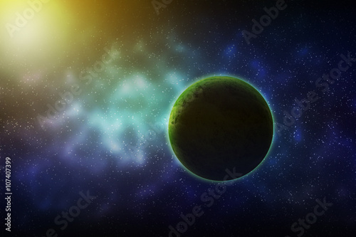 Planet Green In the colorful universe galaxy. © Phawat