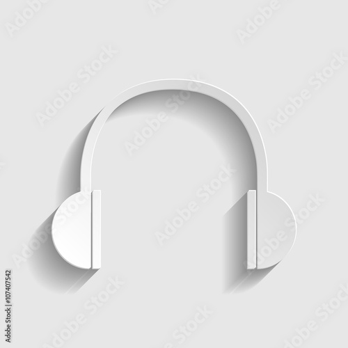Headphones sign. Paper style icon