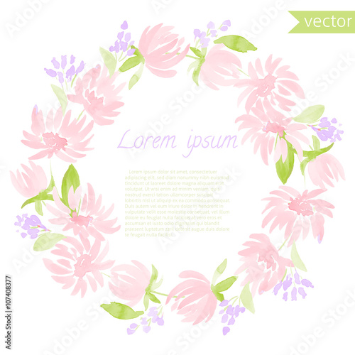 watercolor floral round frame. Vector illustration of natural wreath for invitation cards, save the date, wedding card design.