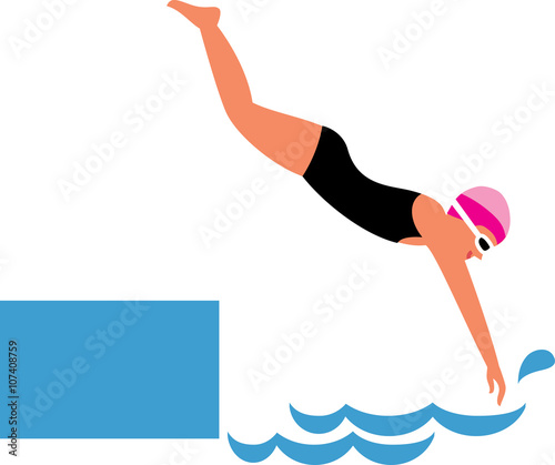 Woman diving into water. Flat design. Vector illustration