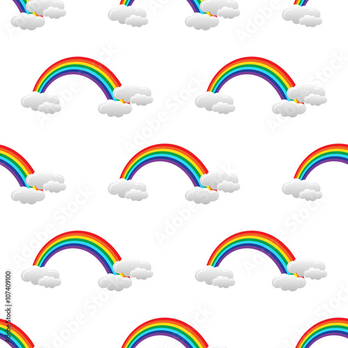 Seamless pattern with rainbow and clouds