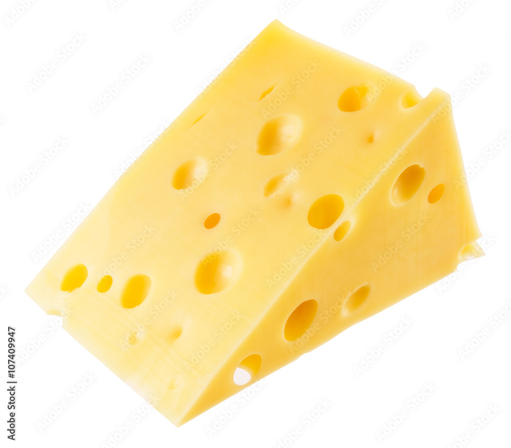 Piece of cheese isolated on a white background. With clipping pa