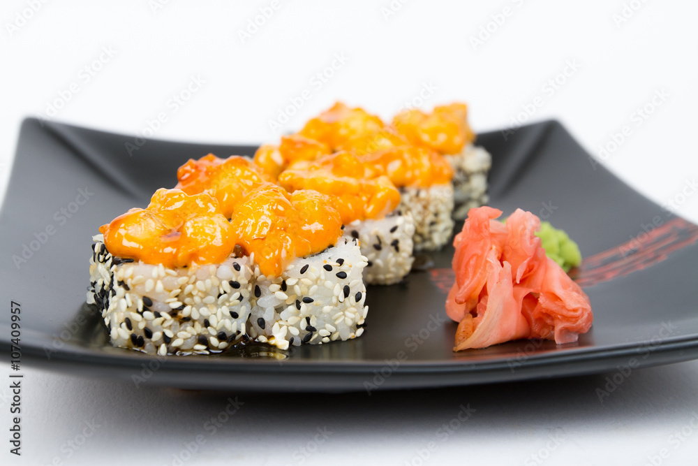 Image of tasty hot sushi set with salmon