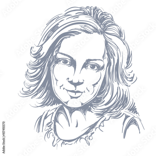 Graphic vector hand-drawn illustration of attractive lady