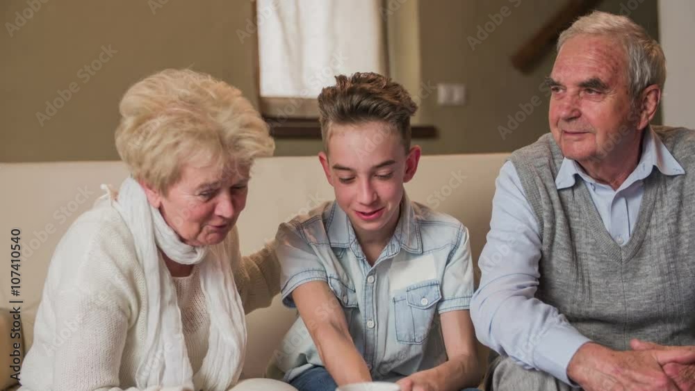 Grandparents have a conversation with young grandson Grandparents have a conversation with young grandson