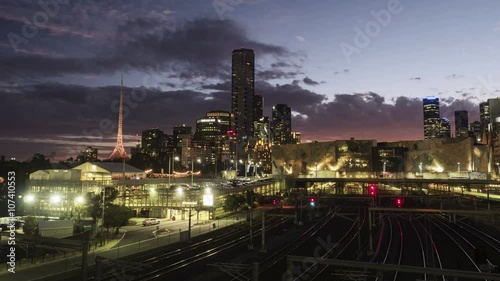 Melbourne cityscape day to night moving time-lapse photo