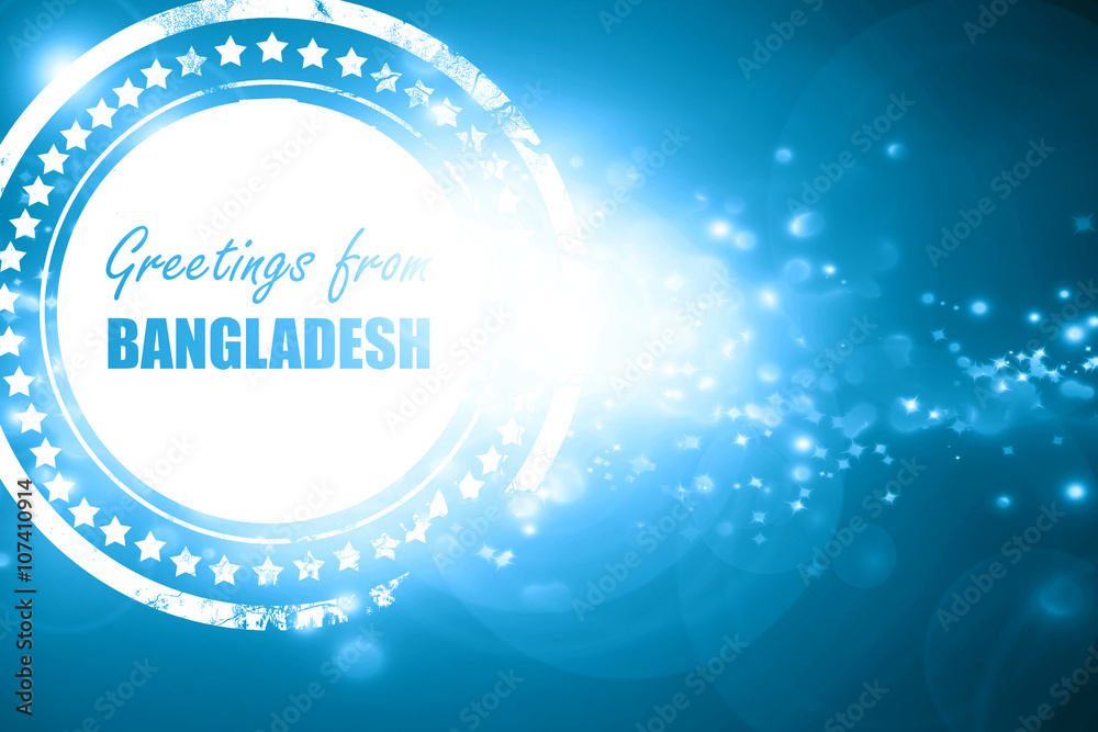 Blue stamp on a glittering background: Greetings from bangladesh