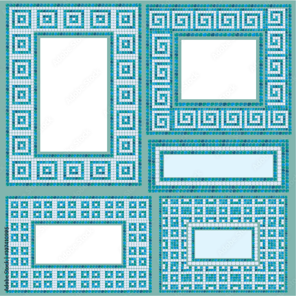 Set of vertical and horizontal rectangular frames with mosaic pa Set of vertical and horizontal rectangular frames with mosaic pa