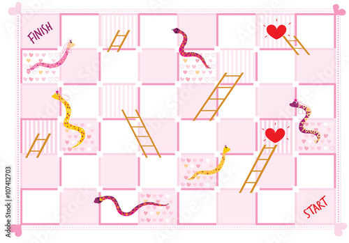 Snakes and ladders. Board game. Wedding style. Flat design. Vector illustration