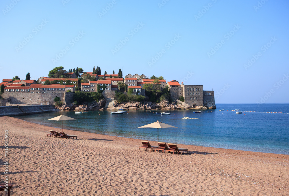 beautiful small island Sveti Stefan ( (St. Stephan) in Montenegro, Adriatic coast

