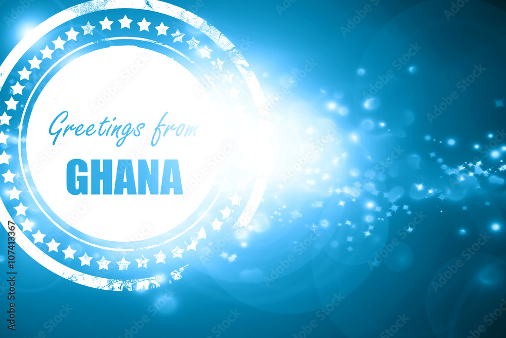 Blue stamp on a glittering background: Greetings from ghana
