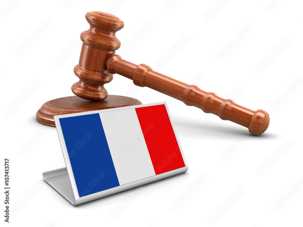 3d wooden mallet and French flag. Image with clipping path