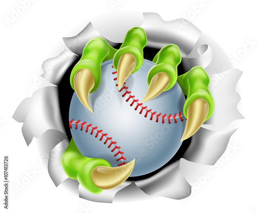 Claw with Baseball Ball Breaking out Of Background