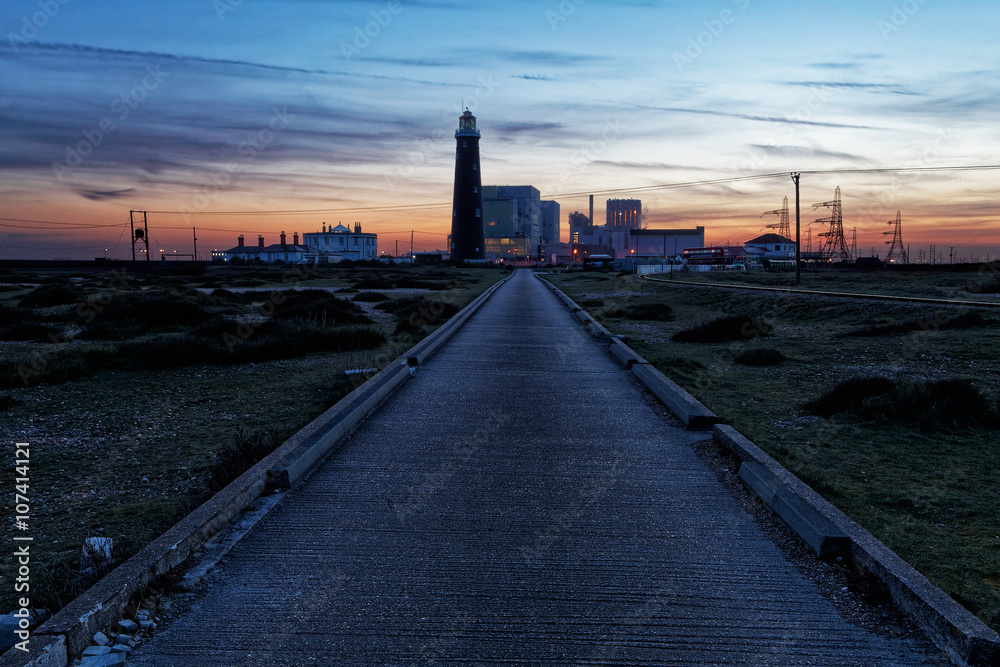 Fototapeta premium Nuclear power plant after the sunset with colourful sky as a background