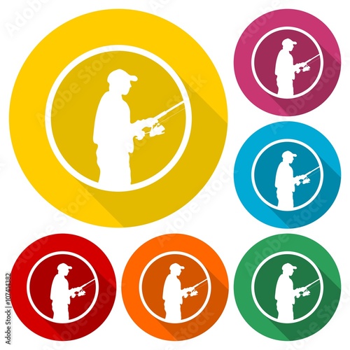Fisherman icons set with long shadow