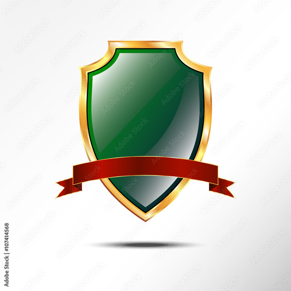 Metallic green golden shield with red ribbon Metallic green golden shield with red ribbon