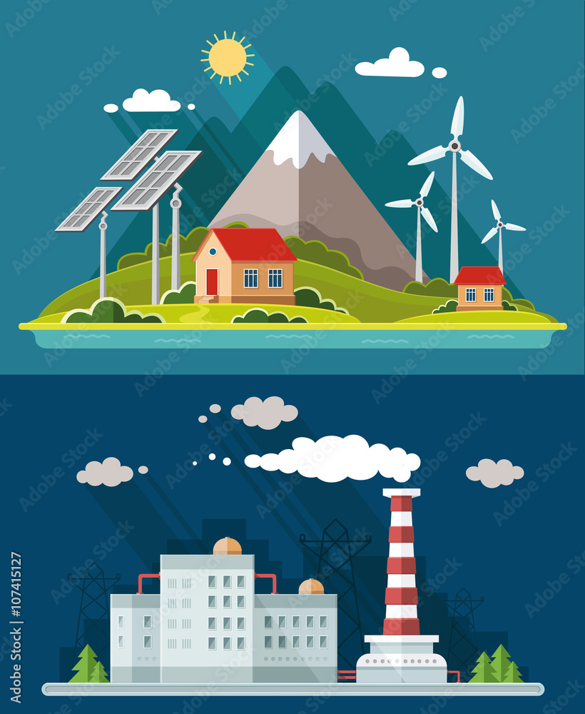 Ecology set. Environment, green energy. Eco life, emissions, nat