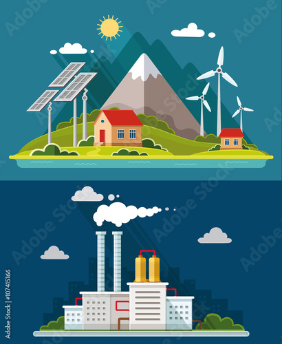 Ecology set. Environment, green energy. Eco life, emissions, nat