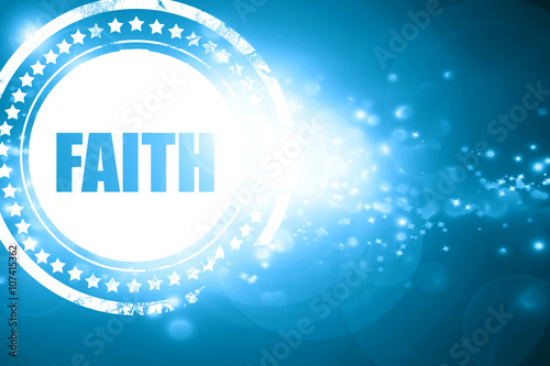 Blue stamp on a glittering background: faith