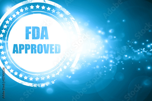 Blue stamp on a glittering background: FDA approved background