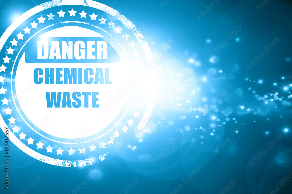 Blue stamp on a glittering background: Chemical waste sign Blue stamp on a glittering background: Chemical waste sign