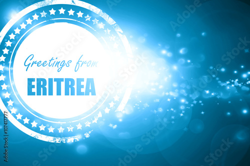 Blue stamp on a glittering background: Greetings from eritrea