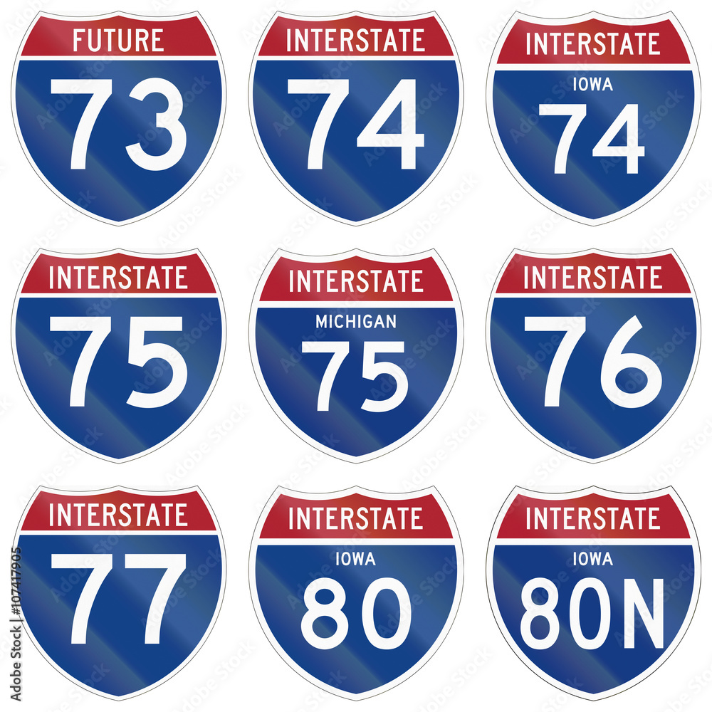 Collection of Interstate highway shields used in the US Stock ...