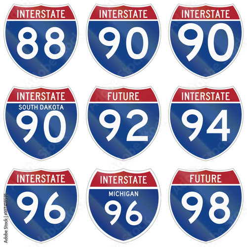 Collection of Interstate highway shields used in the US photo