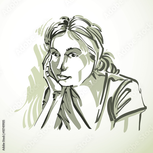 Silhouette of beautiful tender woman, graphic vector illustration