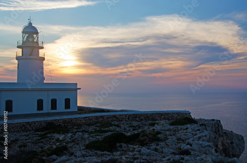 Minorca  Isole Baleari  Spagna  il faro di Cap de Cavalleria al tramonto l 8 luglio 2013