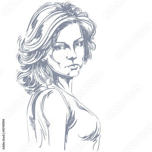 Hand-drawn vector illustration of beautiful confident woman.
