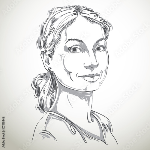 Portrait of delicate good-looking still woman, black and white 