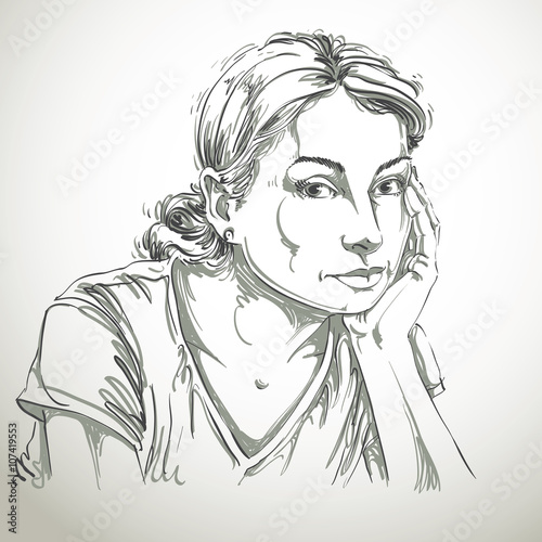 Graphic vector hand-drawn illustration of sorrowful lady