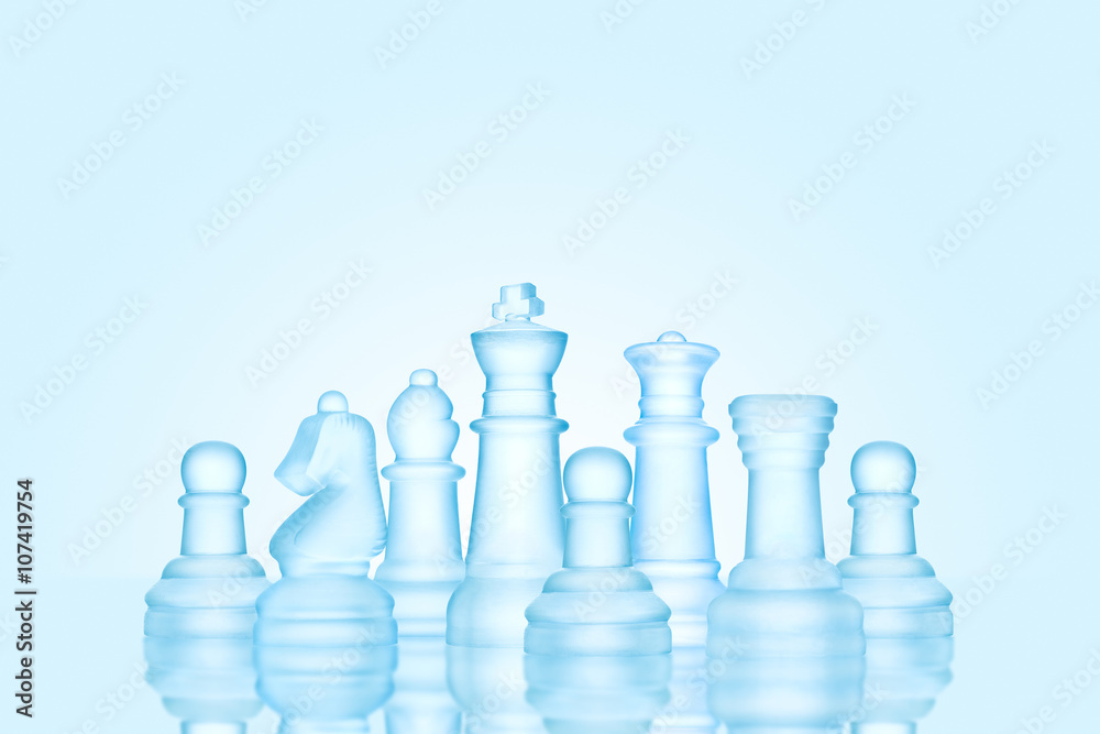 Fearless group / Strategy and leadership concept; frosted chess figures made of ice, standing together as a family ready for game. Fearless group / Strategy and leadership concept; frosted chess figures made of ice, standing together as a family ready for game.