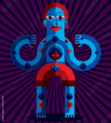 Graphic vector illustration, anthropomorphic character isolated