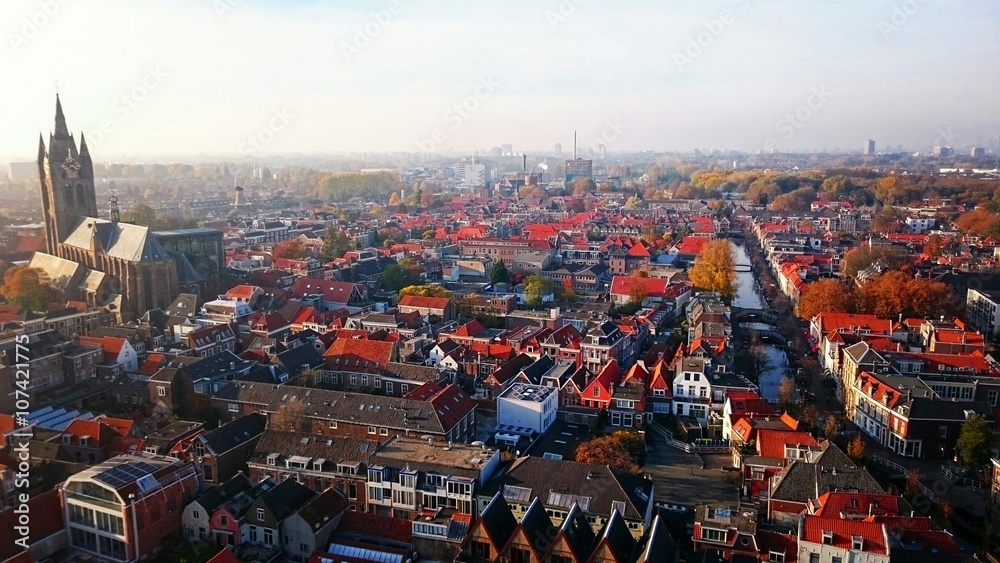 Old town of Delft in a birdview.