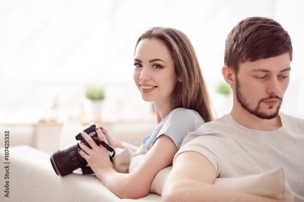 Cheerful girl resting with her boyfriend Cheerful girl resting with her boyfriend